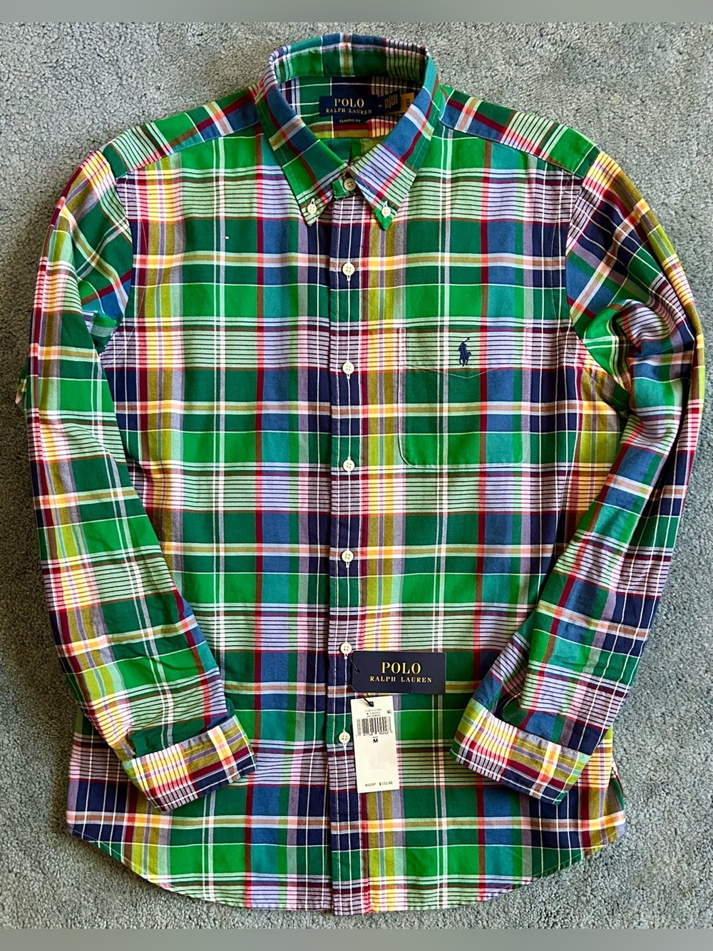 Polo Ralph Lauren Classic L/S Button-Down Sport Shirt - M - Navy/Green - BNWT
